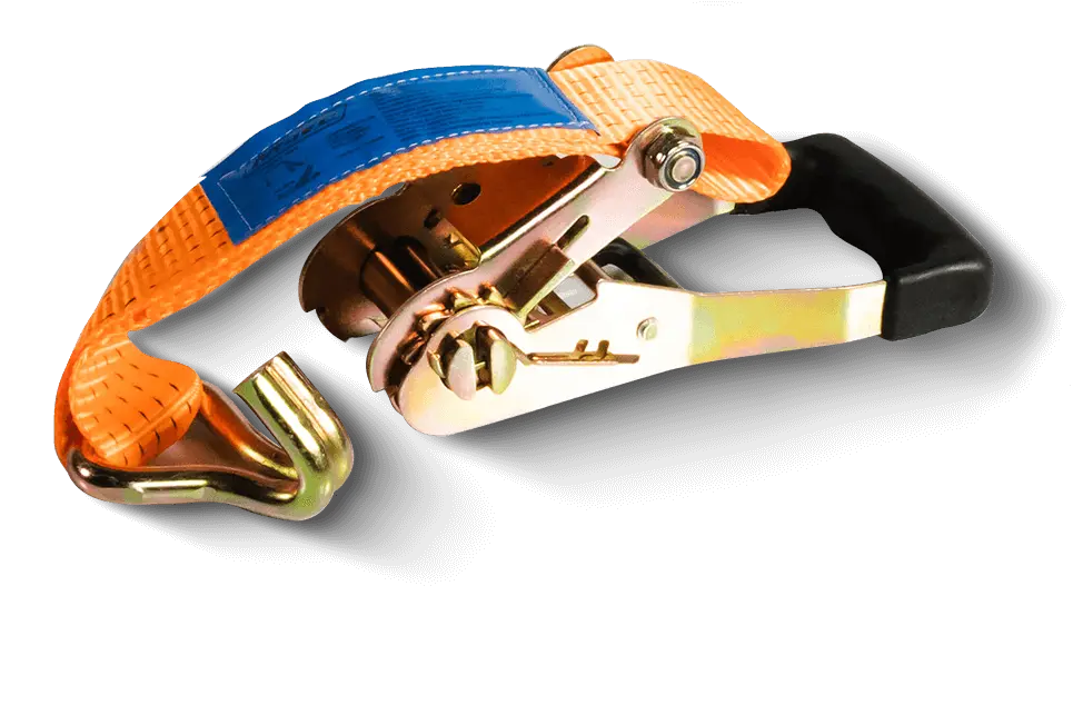 Catraca de amarração com cinta laranja e gancho J, modelo Mave em conformidade com ABNT NBR 15883-2